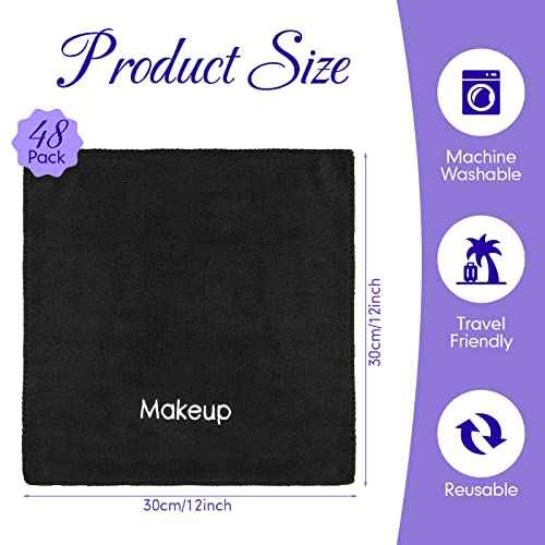 Macarrie 48 Pcs Makeup Towels Gifts Bulk for Women Christmas Teacher Employee 12 x 12 Inch Make up Cloth Microfiber Wash Cloth Reusable Remover Face Skin Cleaning Soft Absorbent Spa Facial(Black)