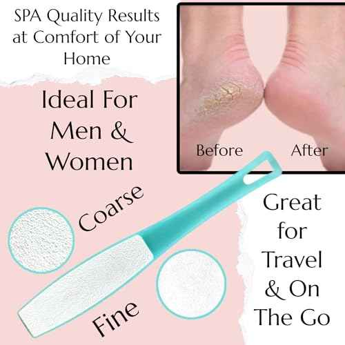 1 ALAZCO Double Sided Foot File Pumice Ergonomic Handle Scrubber Immediate Result Smooth Feet Heel Scraper Exfoliate Buffer Dead Skin Callus Corn Emery Fine & Coarse Pedicure Tool