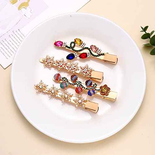 4/5PCS Christmas Hair Clips for Women Rhinestone Snowflake Hairpin Christmas Bulb Light JOY Alligator Hair Clip Set Holiday Holiday Hair Accessories Festive Gift (Style C)