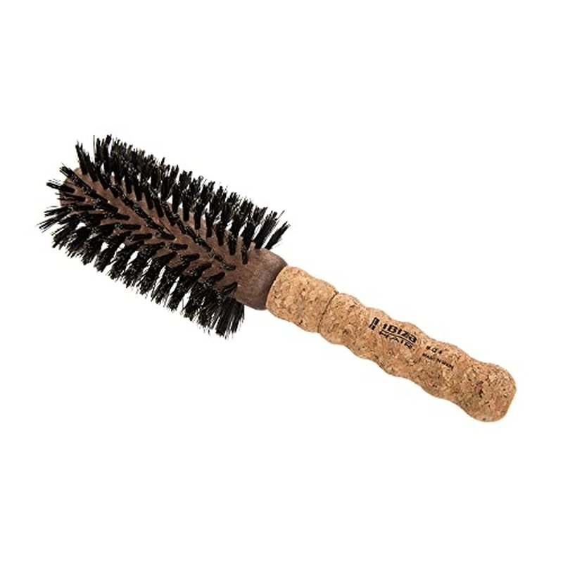 Ibiza Hair Boar Bristle Round Brush (G Series) | Hybrid Swirled Boar & Carbon Fiber Nylon Bristles with Cork Handle | Adds Shine & Texture for Medium to Long Styles