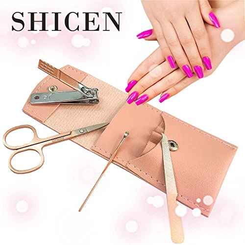 Manicure Set, Professional Women Nail Clippers Kit 4PCS£¬ Stainless Steel Nail Cutter Care Tools Professional Grooming Kits, PU Leather Travel Case £¨rose gold£©