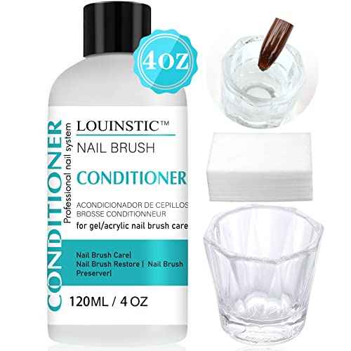 LOUINSTIC Acrylic Nail Brush Cleaner - Quickly Clean Gel/Acrylic Nail Brushes, Paint Brushes, Airbrushes, Art Tools, Nail Brush Cleaner Conditioner Preserver and Restorer 4 OZ