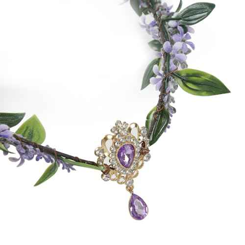 Bubbmi Fairy Costume Floral Headband, V-shape Woodland Elf Purple Flower Headpiece with Pendant for Women (ZM01PURPLE)