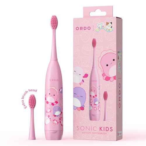 ORDO Squishmallows Toothbrush, Sonic Battery Toothbrushes for Kids, Soft Bristles, Extra Brush Head Inc, Gift for Kids Aged 4 Years and Up, Battery Included, Auggie