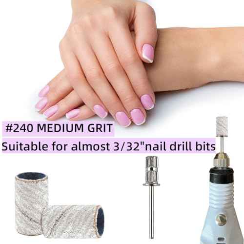100 Pcs (240 Grit White)Sanding Bands Nail Drill Bit with 0.31in diameter,Nail Drill Bits Extreme Fine Grit Sanding Band,Sanding Belt Upgrade Mandrel Bits,Professional Nail Drill Bit for Acrylic Nails