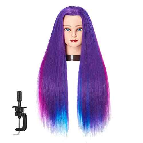 Traininghead 26"-28" Mannequin Head Hair Styling Training Practice Head Manikin Cosmetology Doll Head Synthetic Fiber Hair Hairdressing Training Model with Free Clamp Stand (1813W0320)