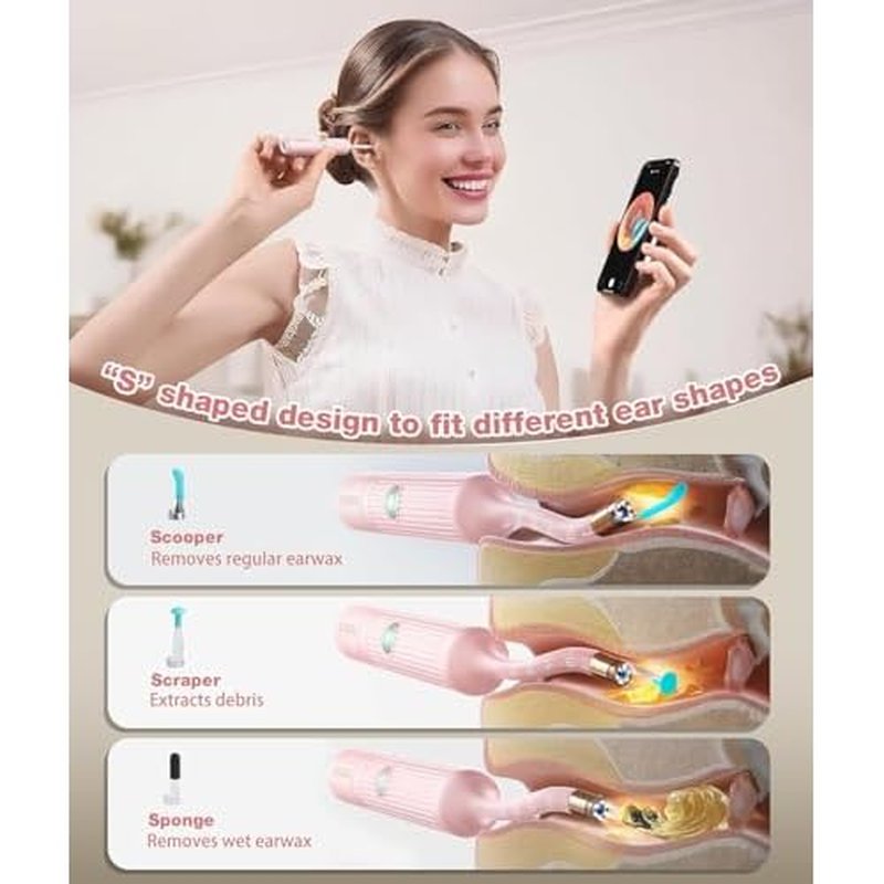 Ear Wax Removal Tool Camera, HD Visual Ear Cleaner with Flexible Otoscope & S-Shaped Silicone Head,WiFi Earwax Remover Kit with Tweezers, 21-in-1 Set for Family, Adults/Kids, Home & Travel