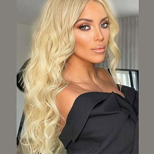 613 Lace Wig Blonde Curly Lace Front Wigs Brown Blonde Highlight Long Water Wave Synthetic Lace Front Wig Pre-plucked Hairline Glueless Wigs for Black Women Girls Daily Party 26 Inch