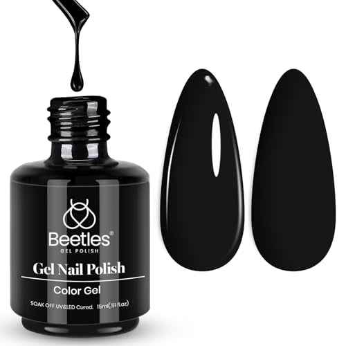 Beetles Black Gel Polish, 1 Pcs 15ml Audrey Black Nail Polish Color Gel Nail Polish Halloween Nails Soak Off Art Manicure Salon DIY Uv Lamp Nail Design Decoration at Home