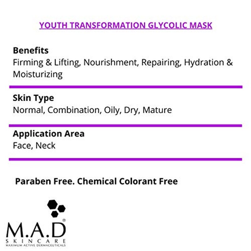 M.A.D Skincare Anti-Aging Youth Transformation Glycolic Mask 2 oz.