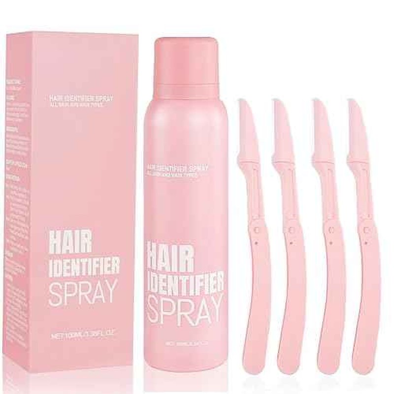 Hair Identification Spray for Facial Shaving - Removes hair and dead skin, Women's Facial Shaving Powder Spray - Moisturizing Skin Care Set, Suitable for sensitive skin/unisex, with 4 Razors (1Set)