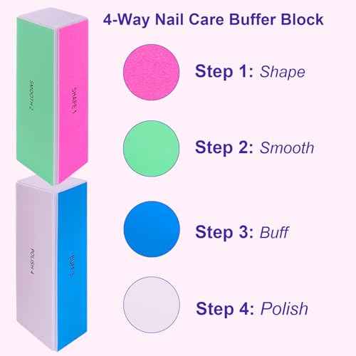 4 Way Nail Buffer Block (4 Pcs), Nail Shine Buffers Blocks Files for Natural and Acrylic Nails Smoother Buffing Block Polisher Fingernail File Buffer 120/240/600/3000 Grit for Buffing Shinning