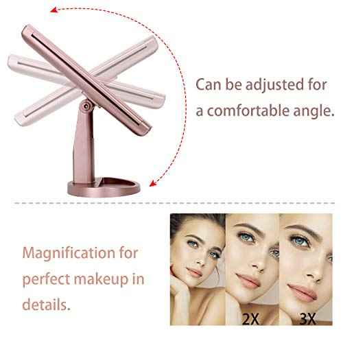 deweisn Dresser Mount Tri-Fold Lighted Vanity Mirror with 21 LED Lights, Touch Screen and 3X/2X/1X Magnification, Two Power Supply Modes Make Up Mirror,Travel Mirror