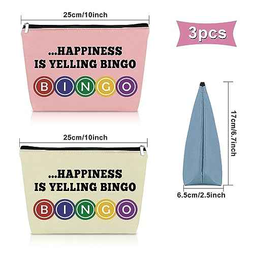 3PCS Bingo Gifts Makeup Bag Bingo Game Gifts for Adults Lucky Bingo Gifts for Friend Birthday Gifts for Bingo Player Cosmetic Bag Bingo Themed Gifts for Grandma Gambler Christmas Gifts Travel Pouch