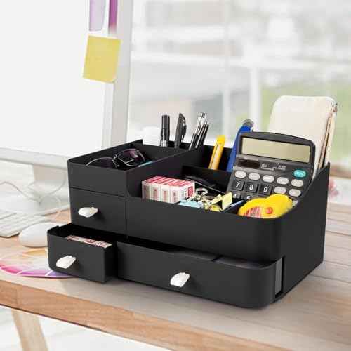 Makeup Organizer for Vanity, Large Countertop Organizer with Drawers, Cosmetics Storage for Skin Care, Brushes, Eyeshadow, Lotions, Lipstick,Nail Polish.Great for Dresser, Bathroom, Bedroom, Black