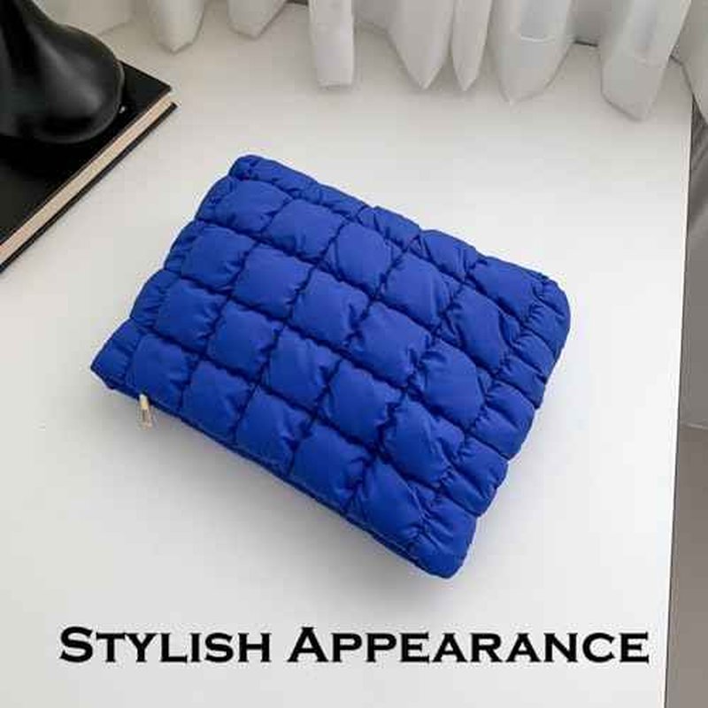Puffy Quilted Makeup Bag for Women, Cosmetic Bag, Travel Toiletry Organizer Pouch Clutch (blue)