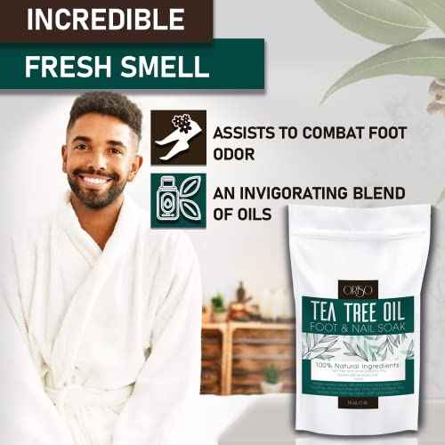 Tea Tree Oil Foot Soak - Pedicure Supplies with Epsom Salts and Lavender - Athletes Foot Treatment for Cracked and Dry Feet - Stubborn Foot Odor - Softens Calluses - Better Toe Nail Health - 16 Oz