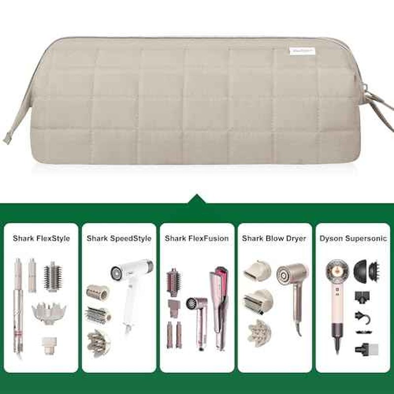 Hair Tools Travel Bag Organizer for Dyson Airwrap Case Holder Shark Hair Dryer Flex Style Airstraight Brush Revlon Attachments Carrying Case Flat Curling Iron Bags (Camel)