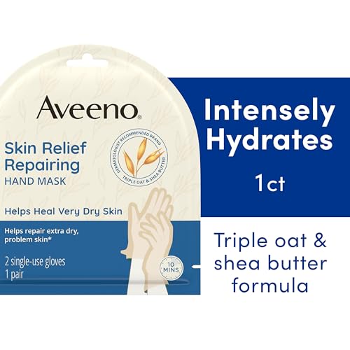 Aveeno Stress Relief Gift Set, Skincare Set for Sensitive Skin with Soothing Body Wash & Moisturizing Body Lotion, plus, Skin Relief Repairing Hand Masks for Very Dry Skin, 3 Items