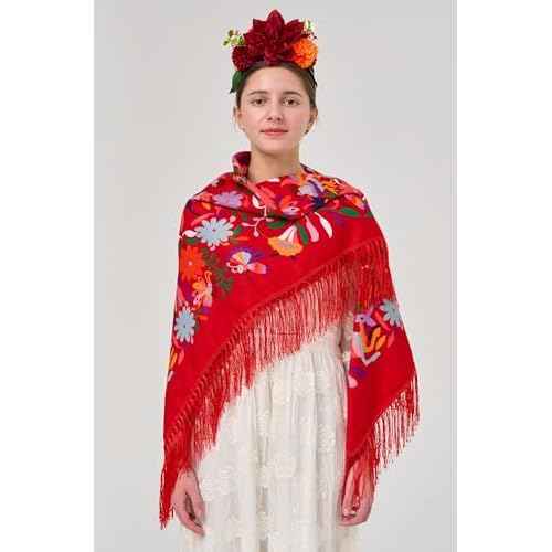 YHDDYG 2 Pcs Frida khalo Fuchsia Flower Headband and Women¡¯s Tassel Shawl Wrap Mexican Style Ethnic Shawl Party N3