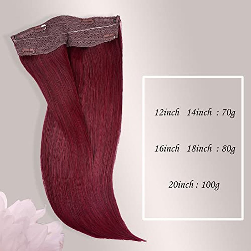 Halo Hair Extensions Real Human Hair - Straight&Invisible Red Halo Extensions Human Hair 14inch 70g