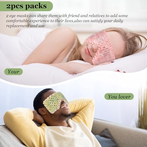 Natural Jade Eye Mask and Rose Quartz Eye Mask Set - Soothing & Relaxing Alleviate Puffiness and Migraines with Cooling and Warming Therapy (2 Pcs)