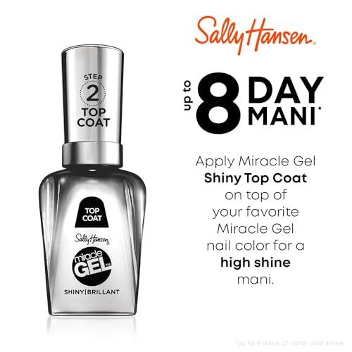 Sally Hansen Miracle Gel¢â, Shiny Top Coat, Long Lasting, Gel-Like Formula, No UV Lamp Needed, Clear Nail Polish