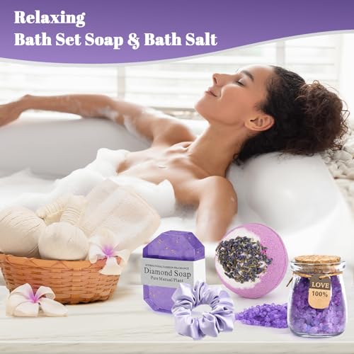Gifts for Women, Mom, Wife, Girlfriend, Sister, Her- Happy Birthday, Christmas, Valentine's Day, Mothers Day Gifts - Lavender Spa Gift Basket Set Thank You Gifts