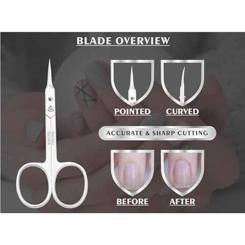 Cuticle Scissors Curved Blade - Extra Fine Pointed Tip Professional Manicure Grooming Scissors for Cuticles, Beard, Nose Hair, Eyelash, Mustache - Eyebrow Scissors