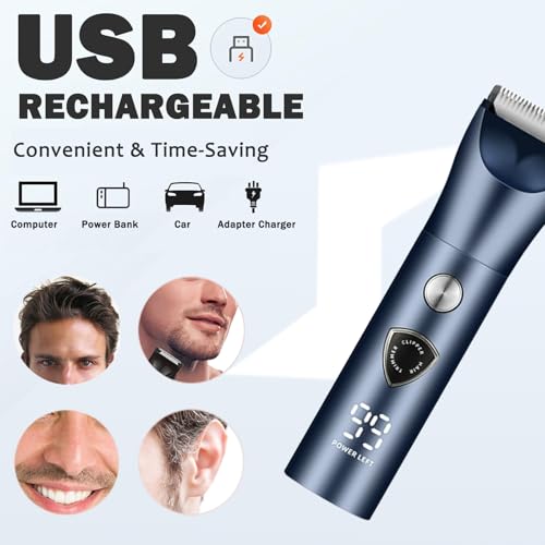 Body Hair Trimmer for Men - Electric Male Hygiene Grooming Shaver - Hair Razor Nose Trimmer Clippers - 3 in 1 Groin Groomer IPX5 Waterproof LED Display Remover for Chest Back Armpit