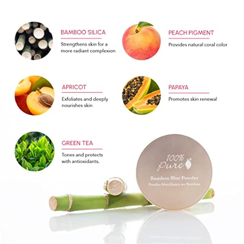 100% PURE Bamboo Blur Powder Tinted Setting Mattifying Face Makeup, Oil Absorbing Pore Minimizing Light Finish - Long Lasting, Vegan, Fruit Pigmented Tan Color (Tan Shade w/Warm Undertones) - 0.2 Oz