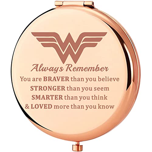 KEYCHIN Heroine Pocket Mirror Diana Fans Gift You are Braver Stronger Smarter Than You Think Heroine Compact Mirror for Women Girls (Heroine-RG)
