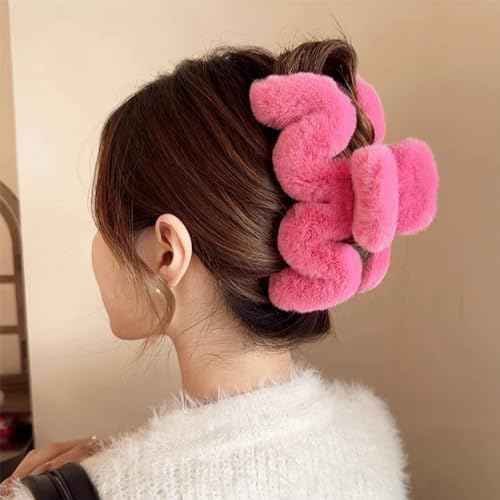3Pcs Fuzzy Large Faux Fur M-Shaped Hair Claws Winter Plush Fluffy Wave Claw Clips