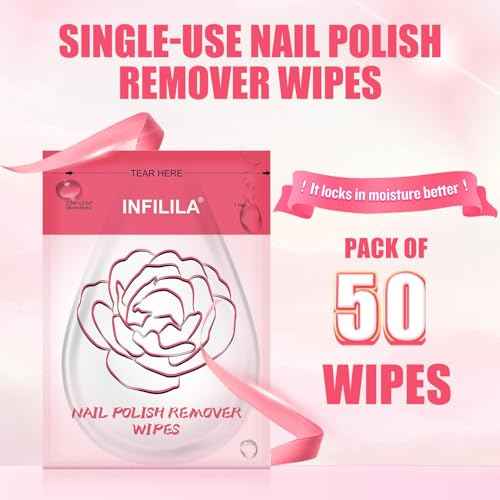 NXJ INFILILA Nail Polish Remover Pads Big Size 50 PCS Fingernail Polish Remover, Quick Nail Polish Remover Wipes, Portable Travel Kit to Clear Nail Polish for Home Professional Salon Supplies