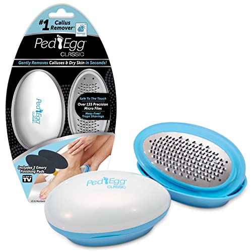 PedEgg Classic Callus Remover, As Seen On TV, New Look, Safely & Painlessly Remove Tough Calluses Dry Skin to Reveal Smooth Soft Feet, 135 Precision Micro-Blades, Traps Shavings