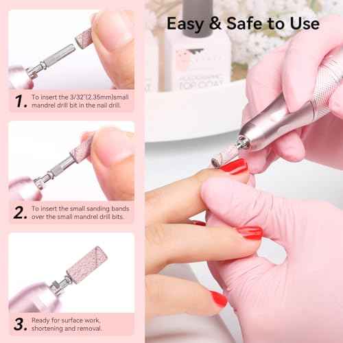 Makartt Nail Drill Bits Sanding Bands for Nail Drill, 100Pcs 4 Color Coarse Fine 80/120/180/240 Grit File Sand with 3.1mm Mini Mandrel Nail Bit Set for Acrylic Nails Gel Manicures and Pedicure