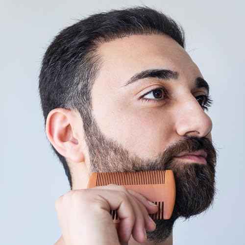 Beard Brush and Comb Set with Mustache Scissors Grooming Kit, Natural Boar Bristle, Dual Action Wood Comb, Dual Side Brush for Men's Facial Hair, Travel Bag