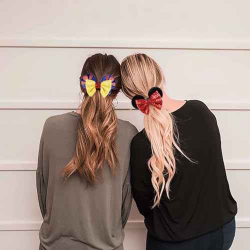 WOVOWOVO Mouse Ear Hair Scrunchies, 2 Count Snow White Mouse Ears Hair Scrunchies for Women, Cute Velvet Hair Ties for Ponytail Party Favors Cosplay Costume Cute Hair Accessories