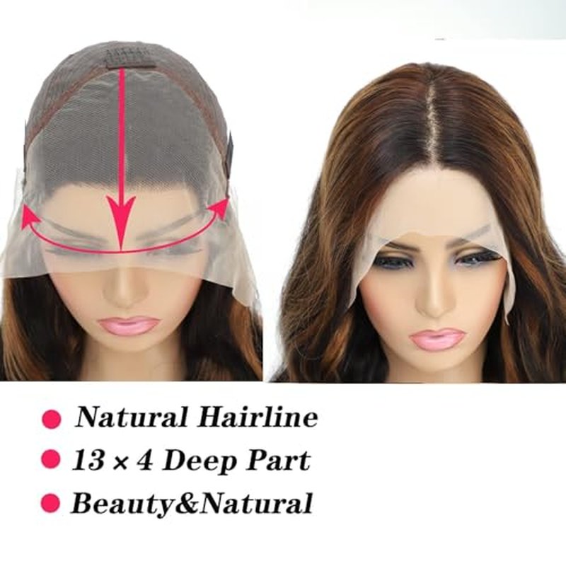 12A Highlight Ombre Body Wave Balayage 13x4 HD Lace Front Wig Human Hair 200% Density F1B/30 Lace Front Wig Human Hair for Black Women Pre Plucked (Highlight Brown, 26 Inch)