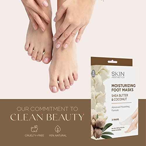 Shea Butter & Coconut Foot Masks - Moisturizes & Repairs Cracked Feet, Hydrating & Exfoliating - Dermatologist Tested Korean Skincare - Clean Beauty, Cruelty-Free - 3 Pairs