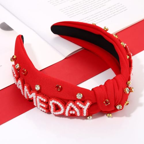 Game Day Headbands for Women Red Spirit Day Accessories Jeweled Football Headband Heishi Bracelets Game Day Tassel Earrings Football Mom Game Day Accessories Outfits Gifts