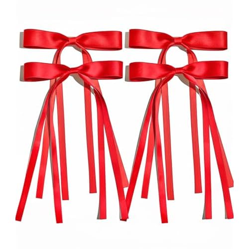 Ayesha Red Hair Bows Clips Coquette Ribbon Bowknot with Long Tail Princess Hair Bows French Barrettes Hair Accessories for Women Girls 4pcs (red)