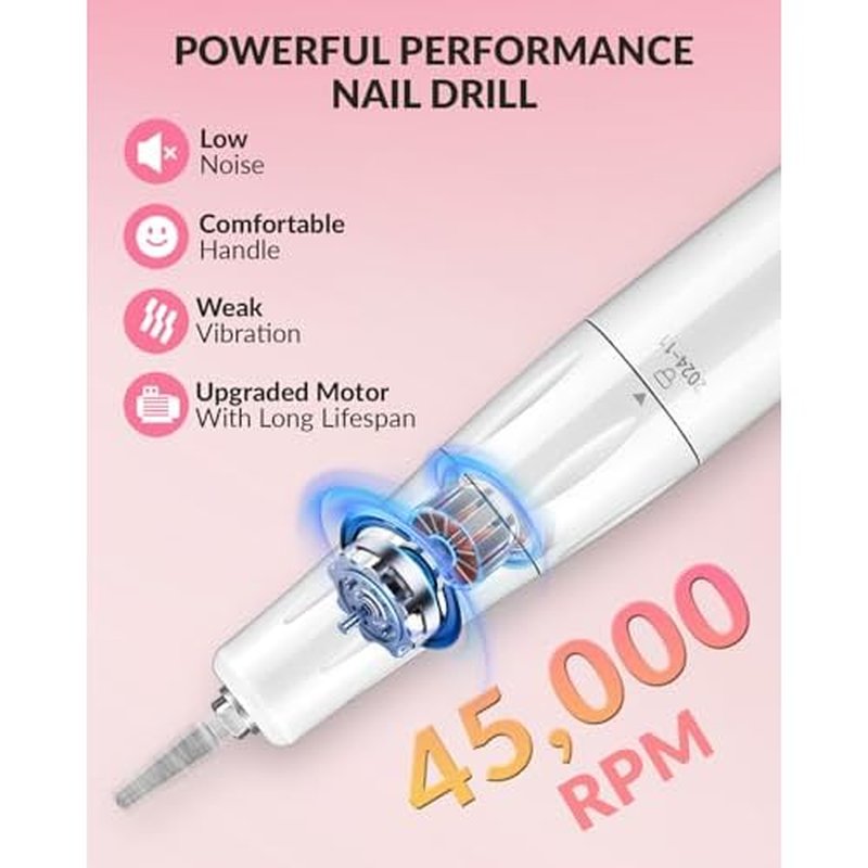 BAOSHISHAN Professional Nail Drill Machine, 45000RPM Rechargeable Cordless Nail Drill with Holder &11 Drill Bits for Acrylic Nails Remove Nail Gel Polish Manicure for Salon Home