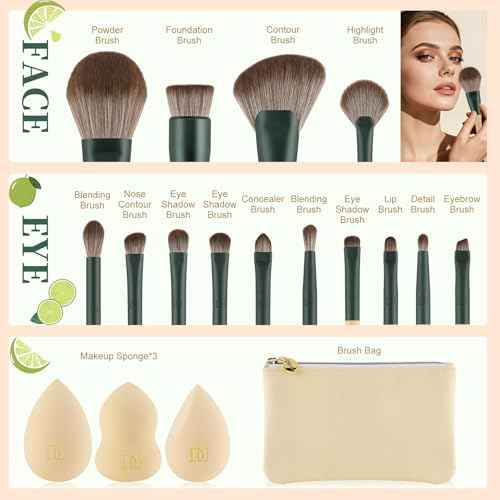DUcare Makeup Brushes 14Pcs with 3Pcs Christmas Sponges Cosmetic Bag Makeup Brush Set for Foundation Blending Face Powder Blush Concealers Eye Shadows