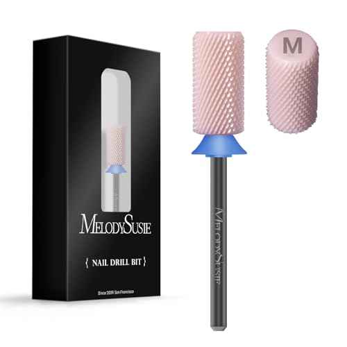 MelodySusie Ceramic Nail Drill Bits, 3/32'' Chamfer Flat Top Large Barrel Bits, Fast Remove Acrylic or Hard Gel, Nail Tool for Manicure Pedicure, Salon Home, Professional or Beginner, Pink, Medium