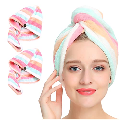 AuroTrends Microfiber Hair Towel 2Pack, Hair Towel Wrap for Women/Kids- Super Absorbent Soft Microfiber Towel for Hair, Hair Drying Towels for Long/Thick/Fine/Curly Hair (Set of 2, Rainbow)