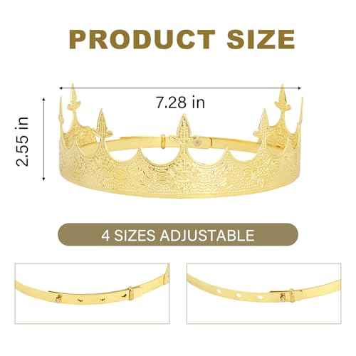 King Crown for Men, Metal Hair Band Baroque Royal Crown Gold Crowns and Tiara for Theme Birthday Party Costume Accessories