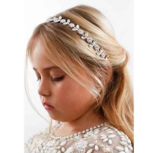 SWEETV Silver Flower Girl Headpiece for Wedding Crystal Baby Girl Headband Flower Crown Communion Hair Accessories for Birthday, Photography
