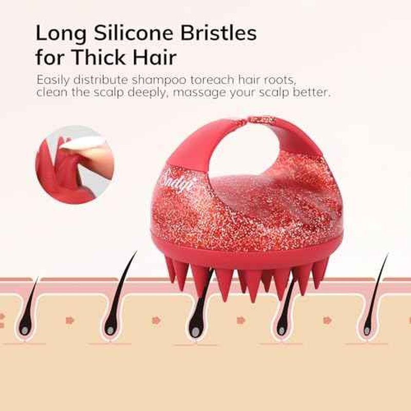 Sndyi Scalp Massager Shampoo Brush, Scalp Scrubber with Soft Silicone Bristles, Scalp Exfoliator for Dandruff Removal, Scalp Massager for Hair Growth, Wet Dry Hair Brush, Red-Limited Edition