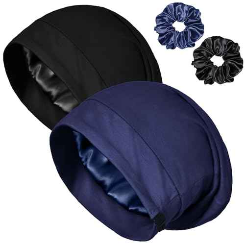 Satin Bonnet for Sleeping Night Cap, Adjustable Satin Lined Silk Bonnets Sleep Cap for Curly Hair Braids Beanie Black Women